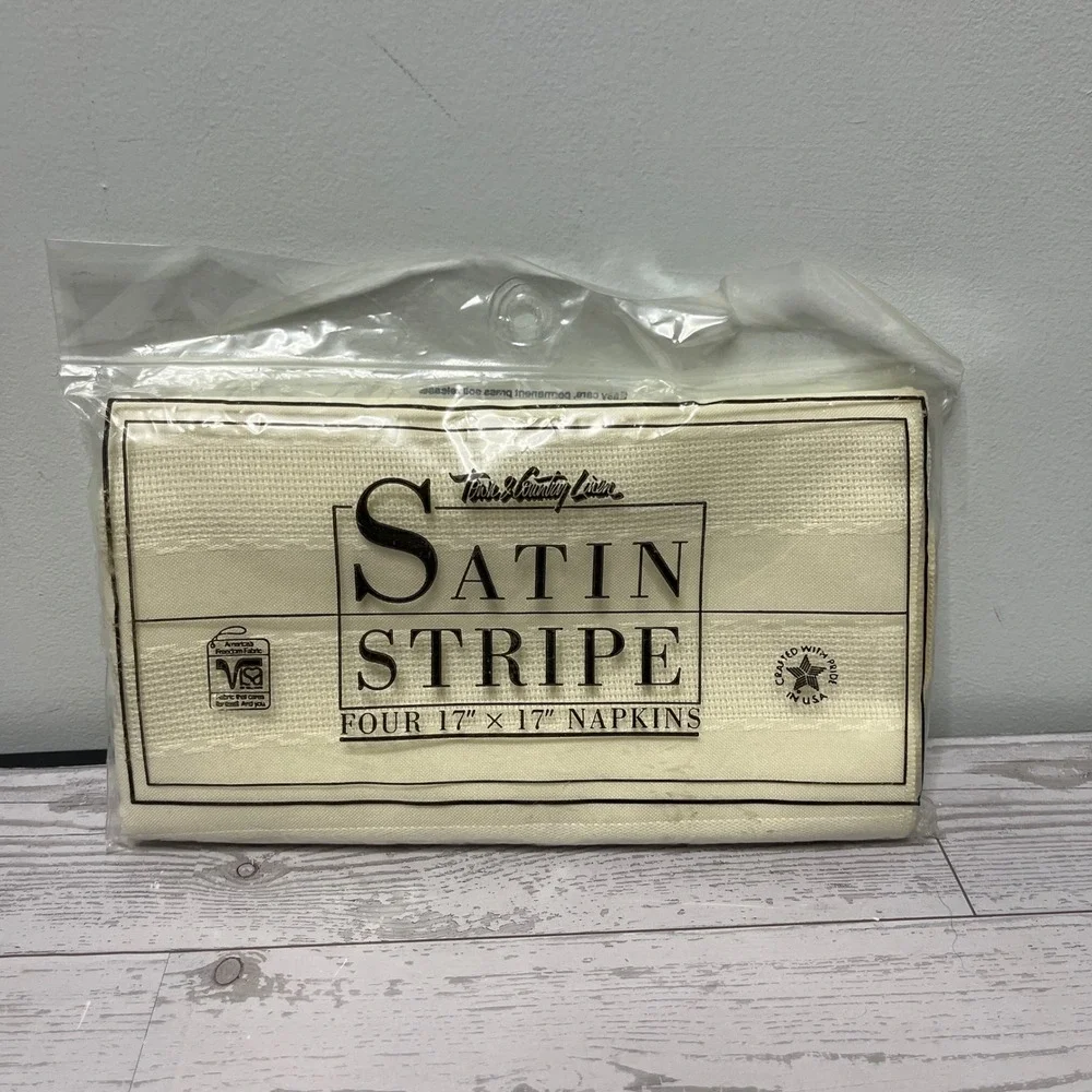 Town & Country Linen Satin Stripe 17x17 Napkins Set of 4 Bone Cream 5913 USA